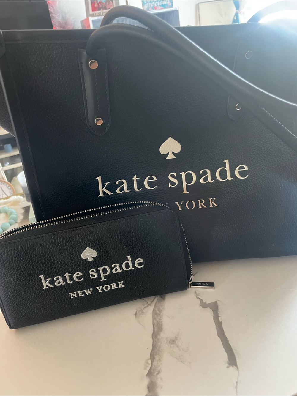 kate spade Black Logo Tote with Matching Zip Wallet